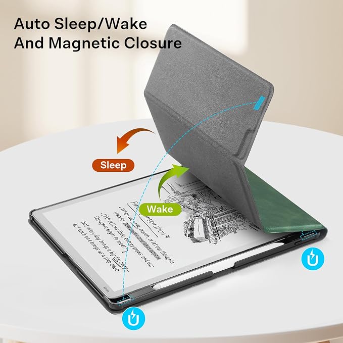 CoBak Case for 11" Kindle Scribe 3rd Generation 2025, Kindle Scribe Colorsoft with Two Viewing Angles - All New PU Leather Cover with Auto Sleep Wake, Pen Holder. Emerald