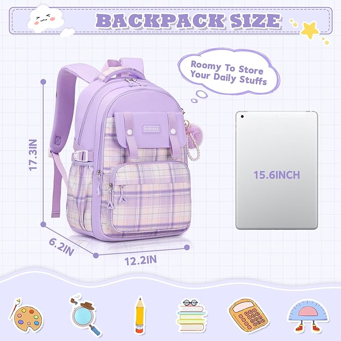 MUSEVOS Girls Backpack, Ideal School Backpack for Girls from Elementary to Teen Years, Kawaii Bookbag Cute Large Capacity