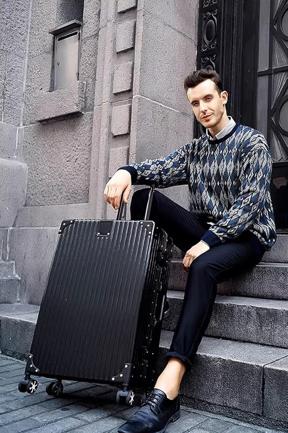 HotWay Carry On Luggage with Spinner Wheels, Aluminum Hard Shell Zipperless Suitcase with TSA Lock, 22x14x9 Airline Approved Luggage for Business Travel (Aluminum Black, 20 Inch)