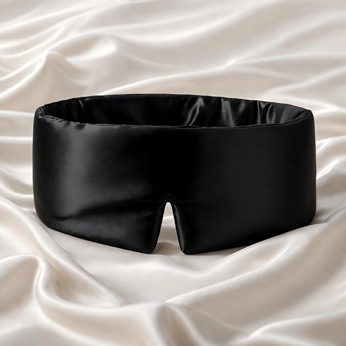 100% Pure Mulberry Silk Sleep Mask – Luxury Ultra Soft Light Blocking Eye Mask with Face-Hugging Fit & Adjustable Strap for Deep Sleep, Travel & Relaxation (Black)