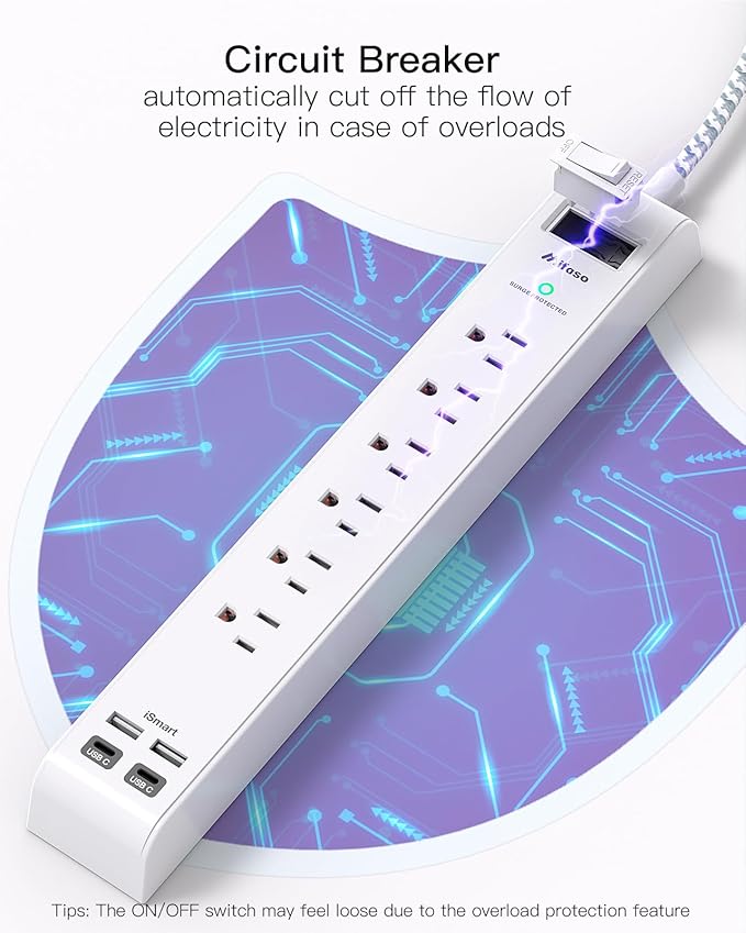 2 Pack Power Strip, Extension Cord 3FT, Surge Protector with 6 Outlets and 4 USB Ports (2 USB C), Flat Plug Overload Protection, Extension Cord with Multiple Outlets, Wall Mount for Home Dorm College
