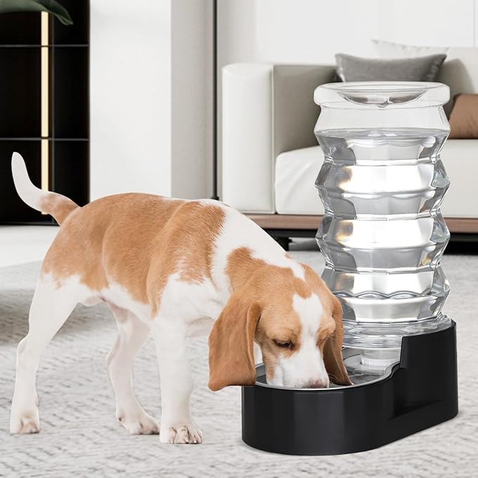 RIZZARI Black 8L Gravity Dog Water Dispenser– Ion Exchange & Carbon Filter | Urinary Health, Auto-Refill with No Pump, Spill Resistant, for Multi-Pet Homes, BPA-Free, Easy-Clean