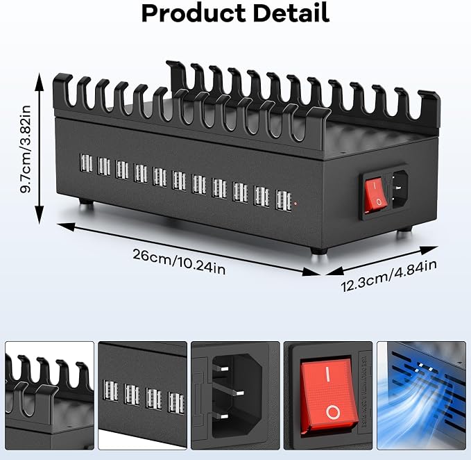 USB Charger Block, 300W 22 Port USB Charging Station for Multiple Devices, Desktop Wall Fast Charger with Storage Dividers, USΒ Power Strip Suitable for Home Office School Hotel