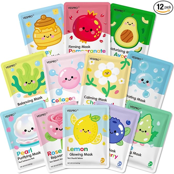 12 Pack Face Masks for Women, Hydrating & Moisturizing Facial Mask for Skincare, Bulk Sheet Mask Spa Party Supplies for Teen Girls, Birthday Gifts for Women, Sleepover Party, Skin Care Gifts for Mom