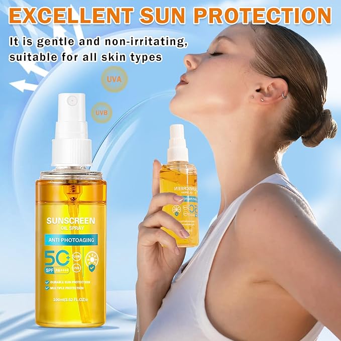 Sunscreen Oil Body Sunscreen Spray Spf 50 Hydration Glow Mist Lightweight Spf Body Oil,Refreshing Spray,Suitable for All Skin Types