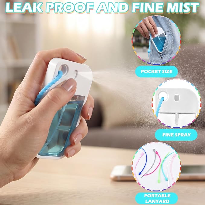 Rtteri 50 Pcs Empty Hand Sanitizer Spray Bottle Travel Size Mini Hand Sanitizer Rubber Lanyard Portable Refillable Perfume Bottle Funnel Dropper for Purse Backpack Party Favor (White,40 ml,Rect)