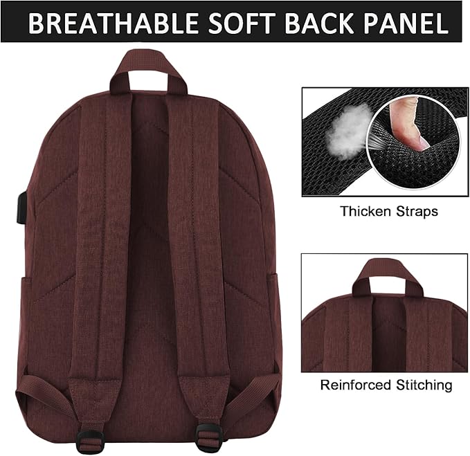 SUPACOOL Casual Laptop Backpack for Men and Women, Pencil Pouch, School Backpack with USB Charging Port, Bookbag for Boys and Girls(Coffee set)