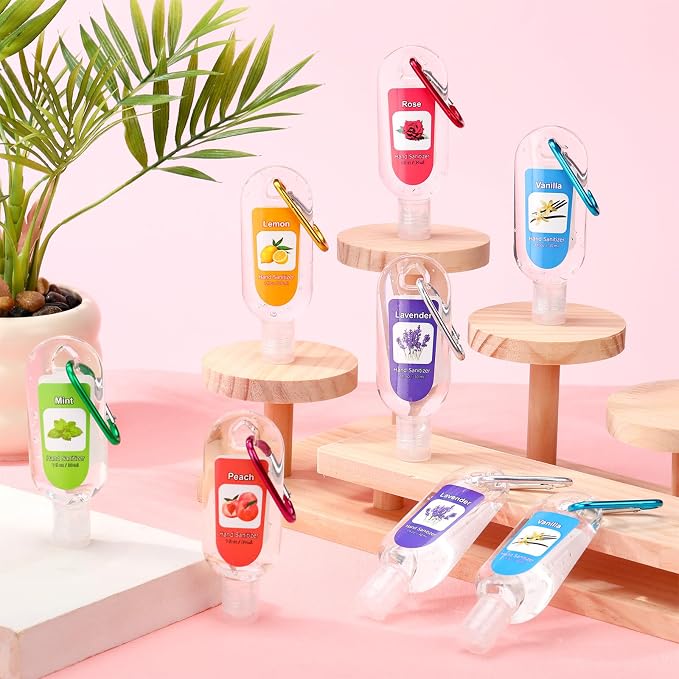 24 Pcs Fruit Scented Hand Sanitizer Keychain Gift Mini Lavender Hand Sanitizer Gel Bulk 1 oz Employee Appreciation Gift for Nurse Teachers Team Doctors Women Coworker Party Back to School