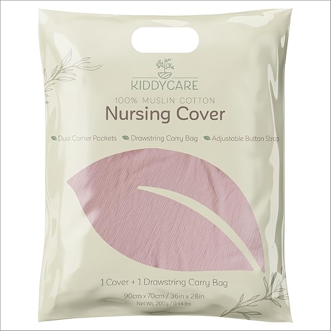 Kiddycare Nursing Cover, Muslin Cotton Privacy Nursing Covers, Gentle on Baby's Skin, Discreet Breastfeeding Covers for Nursing Moms, Breathable Nursing Cover Up for Breastfeeding Essentials (Rose)