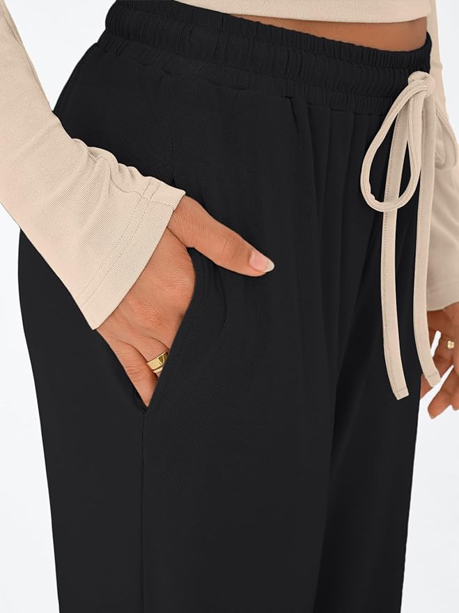 Trendy Queen Women's 2 Piece Matching Lounge Set Long Sleeve Side Ruching Top Wide Leg Drawstring Pants Set with Pockets