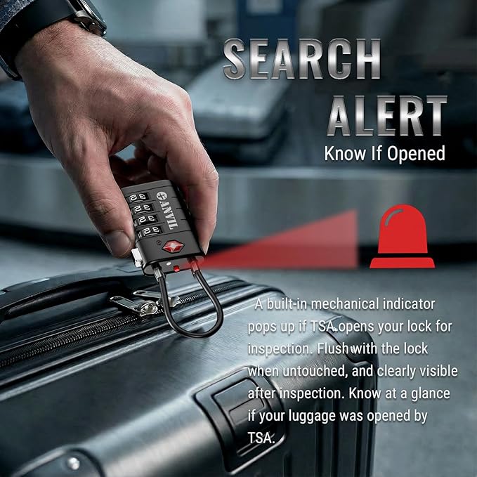 ANVIL TSA Approved Luggage Locks with Search Alert Indicator, 4-Digit Combination Suitcase Lock, Advanced TSA008 Core Heavy Duty Anti-Theft Travel Lock for Double Zippers, Backpacks