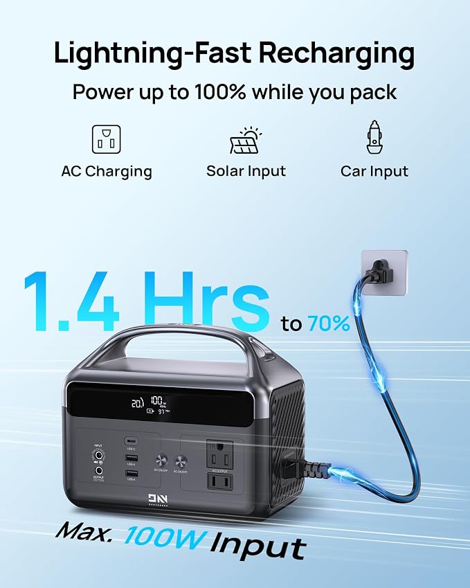 DaranEner 300W Portable Power Station, 192Wh LiFePO4 Solar Generator (600W Surge), 2H Fast Charging Power Bank w/ 2 AC Outlets, PD 60W, LED Light for Camping, Home Emergency, Power Outage, RV