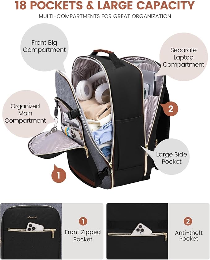 LOVEVOOK 50L Travel Backpack for Women & Men, Airline Approved Carry On Luggage with 3 Packing Cubes, TSA Overnight Bags, Waterproof Personal Item Bag, Weekender Essentials Backpacks fits 17" Laptop