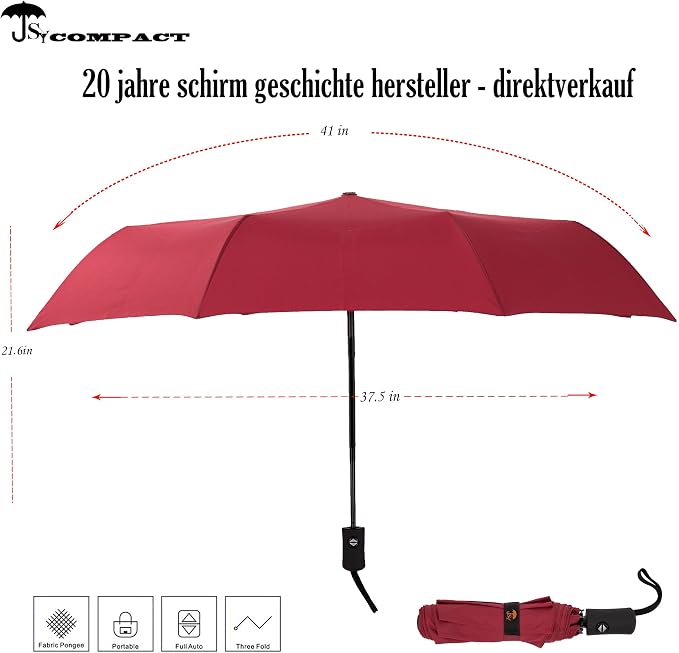 SY COMPACT Travel Umbrella - Windproof Automatic Compact Umbrella for Rain, Lightest 8-Rib, Small, Strong & Portable, Durable Grip, Fits Backpack & Car, Factory Direct (UV Available)