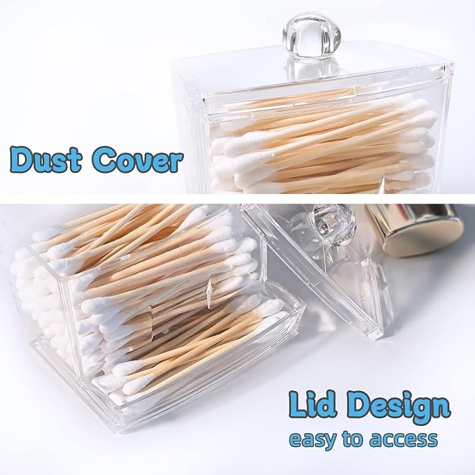 Makeup Removal Cotton Pad Holder with Lid, Multipurpose Bathroom Cotton Swabs Storage Box Cosmetic and Makeup Organizer, Clear, Standard, Combo(Round + Square)