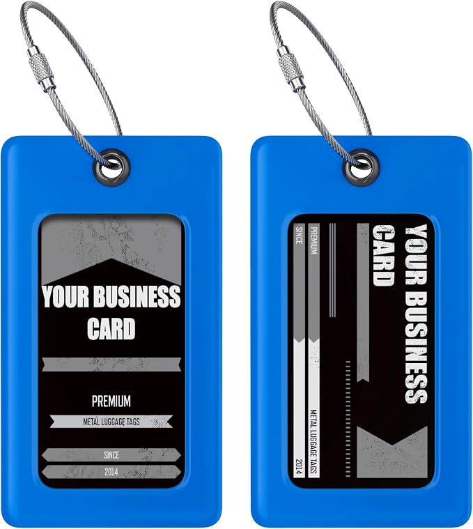 Luggage Tags Business Card Holder by TUFFTAAG - Flexible PVC Travel ID Bag Tag, Blue, 2 Pack