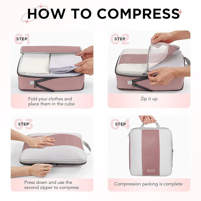 10 Set Compression Packing Cubes for Travel Essentials,Compressible Expandable Packing Cubes for Suitcase,OlarHike Luggage Garment Bags for Travel,Handy Helper for Organizing Clothes(Light Coral)