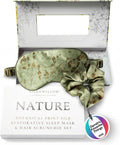 SILK & WILLOW - Botanical Print Pure Mulberry Silk Eye Mask & Scrunchie Gift Set, Luxurious Sleep Eye Mask & Hair Accessory Bundle, Durable Nature-Considerate Wellness Gifts for Women, Coreopsis Sage