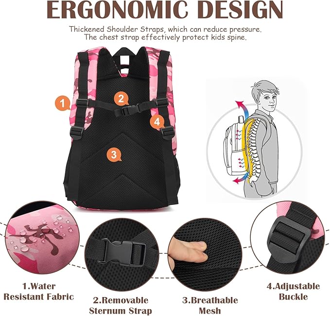 Kids Tactical Backpack Army Molle Bookbag Military Boys Backpack for School, Outdoor, Camping, Pink CM