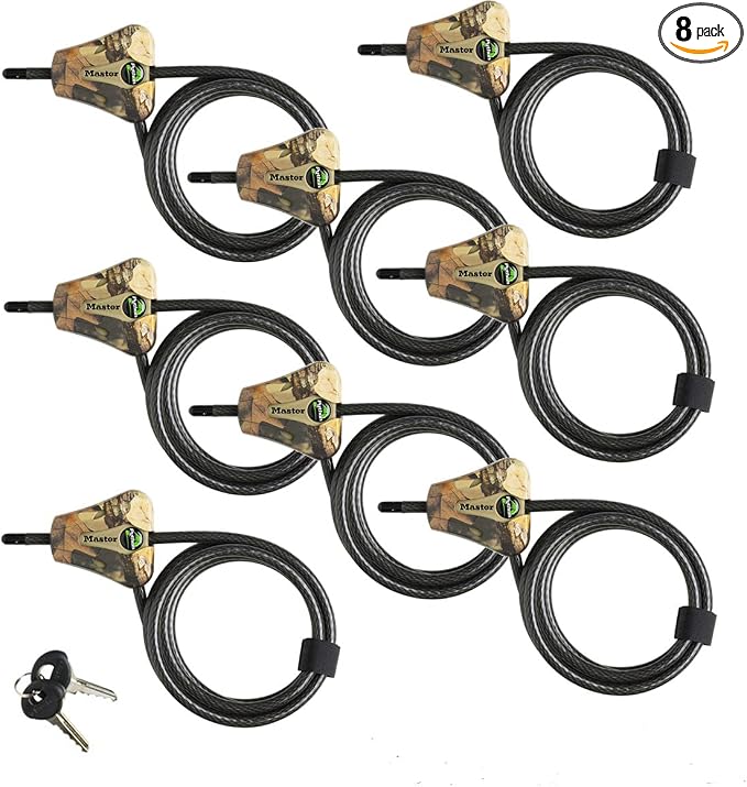 Master Lock Keyed Alike Python Trail Camera Adjustable Camouflage Cable Locks w/16 Keys, 8418KA-8 CAMO 8-Pack