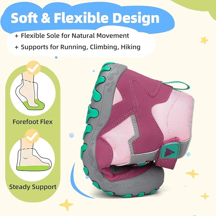 Mishansha Kids Water Resistant Hiking Boots, Boys Girls Anti Collision Anti-Skid Athletic Outdoor Adventure Trekking Shoes