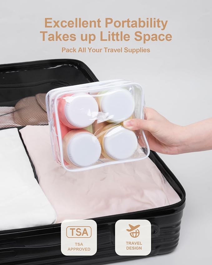 Mrsdry Travel Size Toiletries 8 Pack, TSA Approved 3oz Silicone Squeeze Bottles & Cream Jars with Clear Travel Bag