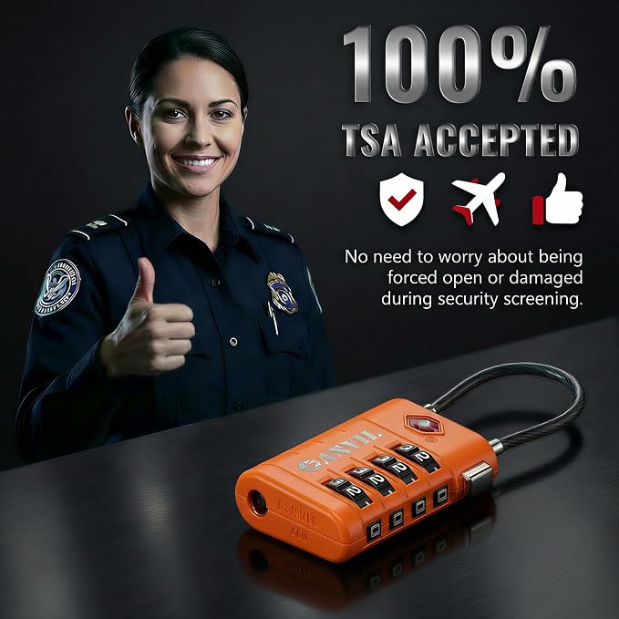 ANVIL TSA Approved Luggage Locks with Search Alert Indicator, 4-Digit Combination Suitcase Lock, Advanced TSA008 Core Heavy Duty Anti-Theft Travel Lock for Double Zippers, Backpacks