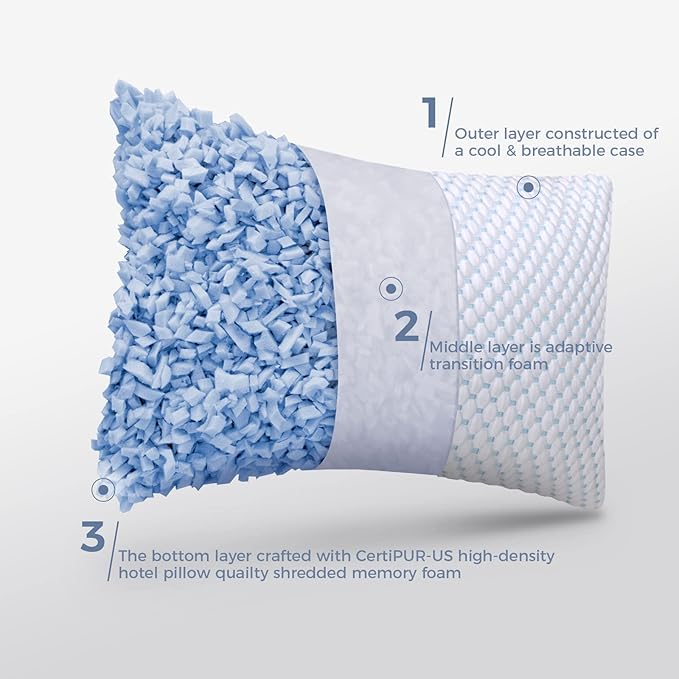 OSBED Shredded Memory Foam Pillows Standard Size Pack of 2 | Neck pain relief, supportive, odorless, cooling pillow, adjustable, washable, CertiPUR-US hypoallergenic adult pillow