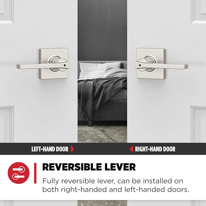 Kwikset Casey Door Handle, Privacy, Satin Nickel | Interior Lever | Keyless Turn Lock | Microban Protection | Pack of 2