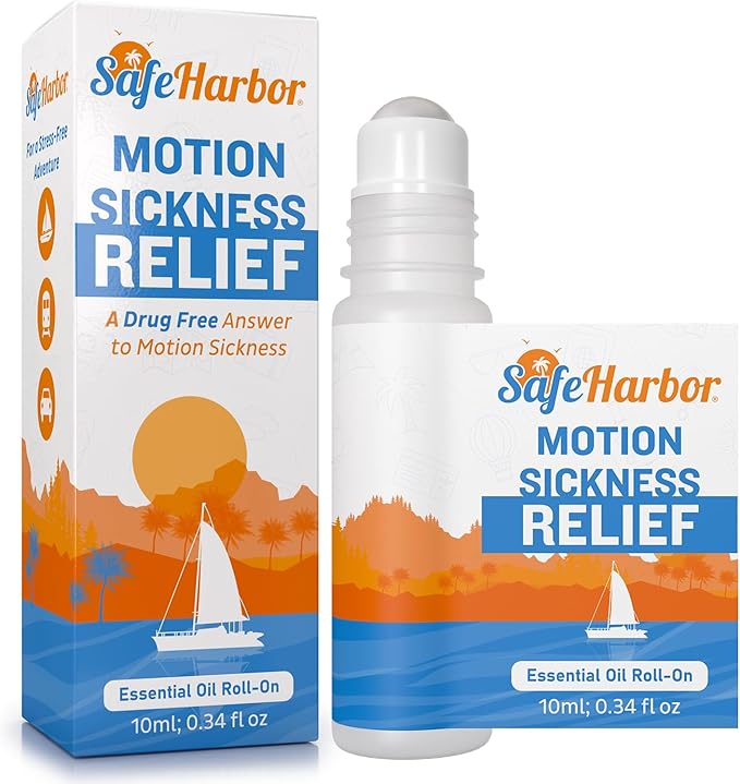 SafeHarbor Motion Sickness Relief Roll-On | Anti Nausea Essential Oil for Sea Sickness, Dizzy & Carsick Relief in Children and Adults, Your Cruise Ship Essential | 100% Natural, Drug Free (10 ml)