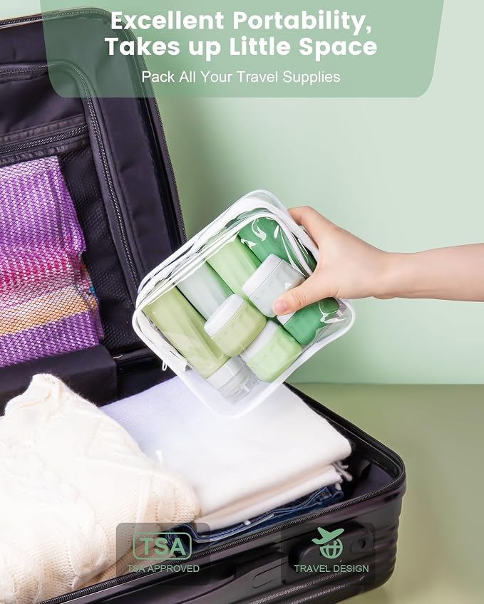 Mrsdry Travel Size Toiletries 10 Pack, TSA Approved 3oz & 1oz Silicone Refillable Containers with Clear Travel Bag