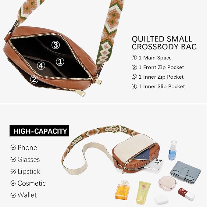 BOSTANTEN Quilted Crossbody Bags for Women Vegan Leather Purses Shoulder Handbags with Wide Strap
