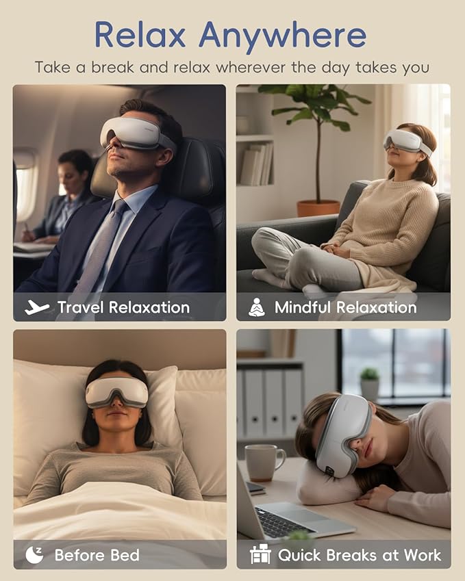 Eye Massager with Heat and Cooling - Heated Eye Mask for Migraines, Improve Sleep & Headache Relief, Fathers Day Birthday Gifts for Men Women Her Him