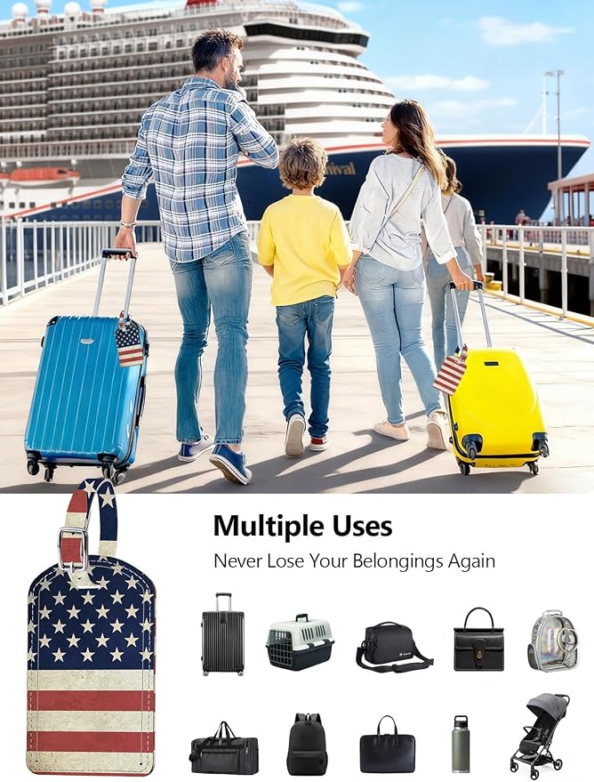 Luggage Tag Built-in Anti-Loss Tracker & Luxury Leather(US Flag) | for Suitcase, Travel Bags, Backpacks, Travel Organizer for Lost Baggage Prevention