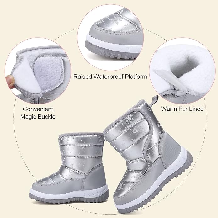 CIOR Winter Snow Boots for Boy and Girl Outdoor Waterproof with Fur Lined(Toddler/Little Kids)