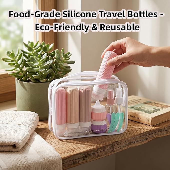 Travel Bottles Set 18 Pack, TSA Approved Leak Proof Silicone Travel Containers, Refillable Travel Size Containers for Toiletries, BPA Free, with Toiletry Bag for Shampoo Lotion Cream