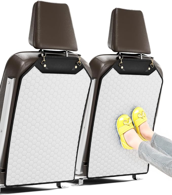 Owleys Kick Mat Back Seat Protector - Car Back Seat Cover for Kids Feet - Waterproof & Sturdy Protector for Upholstery from Dirt, Mud, Scratches and Stain (White 2 pcs)
