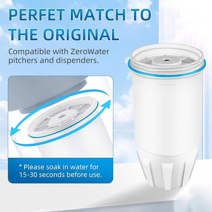 Water Filter Replacement for Zero Water 4-Pack 5-Stage 0 TDS Filters Fit 10 Cup Pitcher and Dispenser ZR-001 ZR-017 ZR-004 ZP010, Reduce Lead, Chromium, PFOA/PFOS by APPLIANCEMENTS