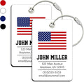 Personalized Luggage Tag with American Flag | 2 Pack | Custom Luggage Tags for Suitcases | Kids Backpack Tag | 4 Color Options & Choose Font, Font Color