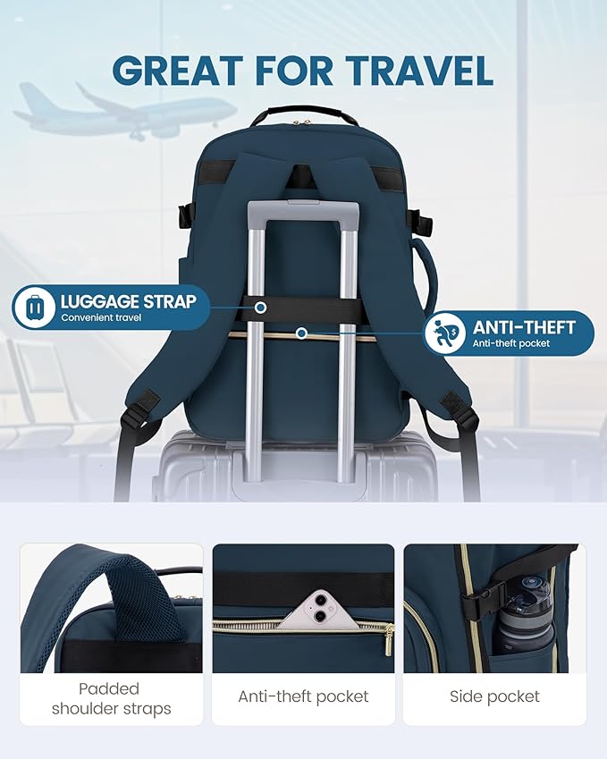 LOVEVOOK 50L Travel Backpack Flight Approved Carry on Backpack,3 Packing Cubes,Waterproof Personal Item Travel Bag,TSA Carry on Luggage Suitcase Travel Essentials,Gifts for Women & Men,fits 18" Laptop