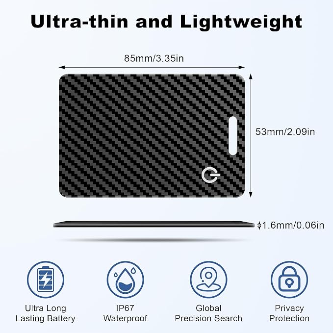 Wallet Tracker Card for Apple Find My (iOS Only), Ultra-Thin Bluetooth Tracker Smart Card Wallet Finder, IP68 Waterproof Slim Item Locator for Wallets, Keys, Passport & Luggage Tags (Jet Black)