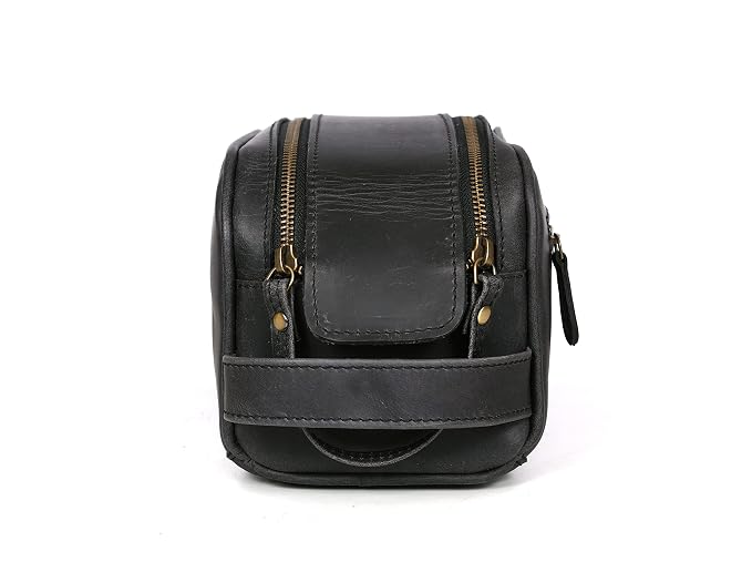 10" Premium Leather Toiletry Travel Pouch With Waterproof Lining Black Color | King-Size Handcrafted Vintage Shaving Kit By Aaron Leather Goods (Florida Black)