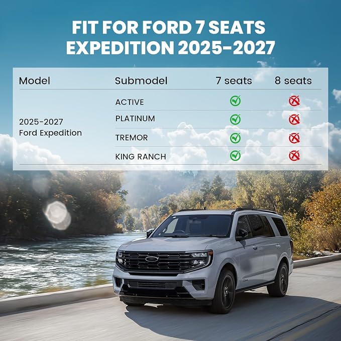 LASFIT Floor Mats for 2025 2026 2027 Ford Expedition 7 Seats Standard (Not Fit 8 Seats and Not Fit Max),All Weather Protection TPE Easy Clean Floor Liners,3Row,4PCS Black