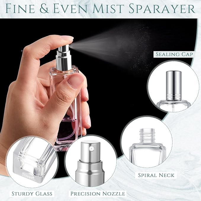Domensi 30 Pcs 10/15/20/30 ml Perfume Travel Refillable Glass Bottles Spray Bottle Perfume Atomizer for Cologne Dispenser Leak-proof Fragrance Bottles Atomizer Pump Kit (30 ml,Silvery)