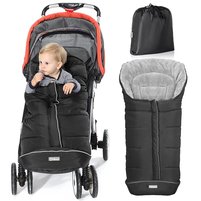 Orzbow Stroller Footmuff Universal - Weather-Proof Bunting Bag for Toddler, Warm Fleece Sleeping Bag for Cold Weather, Easily Attaches to Most Strollers, Baby Boys Girls Winter Essentials, Black