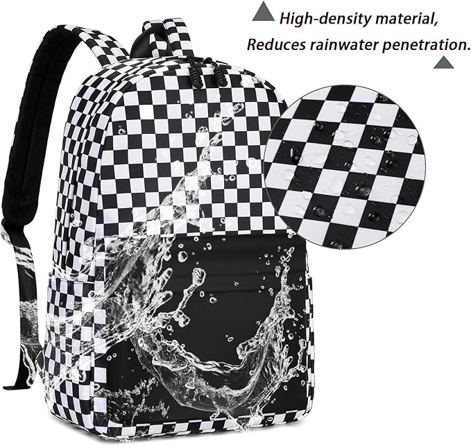 mezhsa Boy School Backpack Elementary Middle Lightning Bookbag Laptop Teenager Waterproof Lightweight 17 Inches (4Black Square)