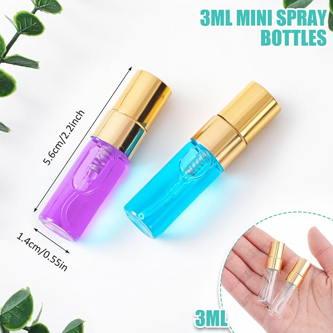 Zhehao 1 Pcs Mini Spray Bottles Clear Glass Perfume Bottles Refillable Fine Mist Perfume Atomizer Portable Empty Sample Containers for Cleaning, Essential Oils, Travel (Gold Cap,3 ml)