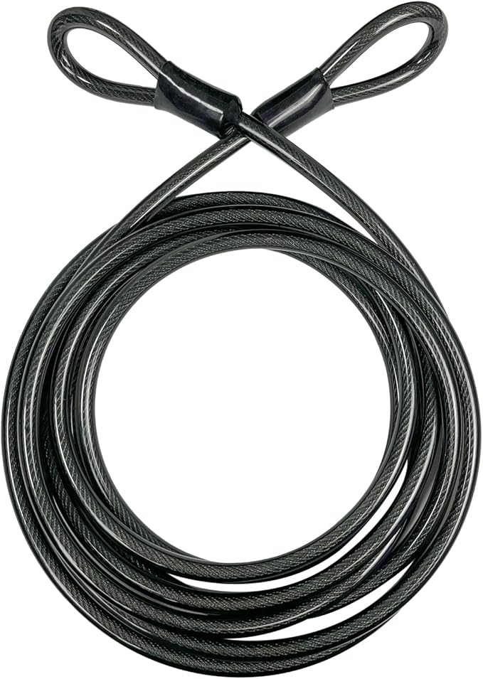 DELSWIN Security Steel Cable with Loops - 6ft, 15ft Heavy Duty Bike Steel Cables 3/8 inch Thick Vinyl Coated Braided Lock Cable for Bicycle, Generator, Kayak, Patio Furniture