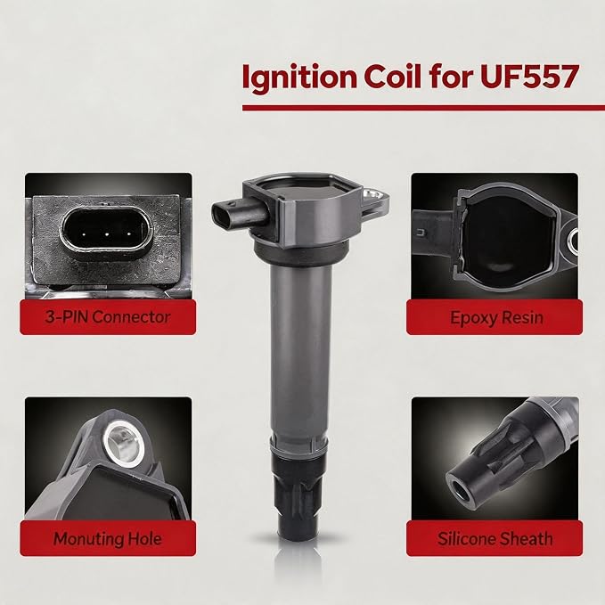 Ignition Coil Pack UF557 and Spark Plugs 4503 Replacement for Chrysler Sebring Dodge Caliber Jeep Compass Patriot Avenger Journey 200 2.4L 1.8L 2.0L V4 (Set of 4)