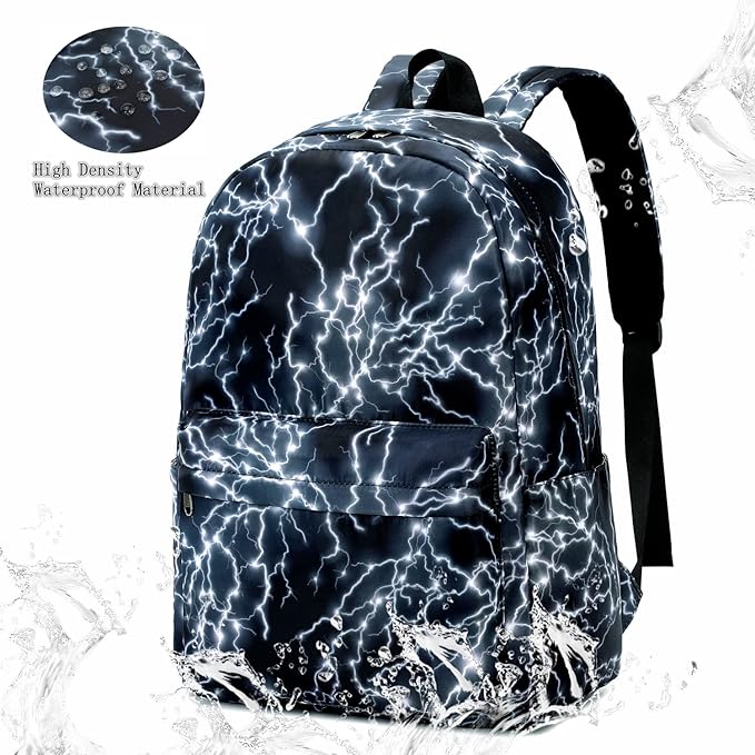 mezhsa Boy School Backpack Elementary Middle Lightning Bookbag Laptop Teenager Waterproof Lightweight Black